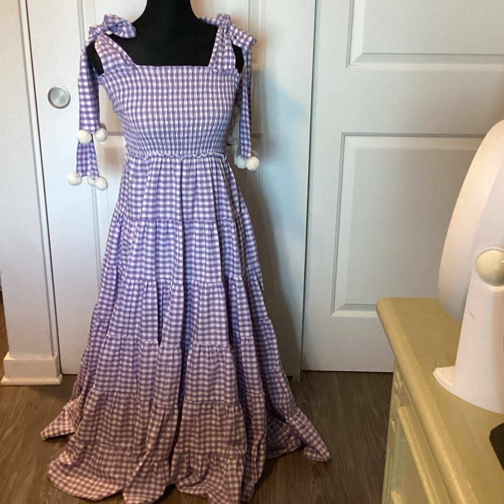SUNDRESS France Hortensia Elegant Lavender/white Gingham Dress M/L NWT